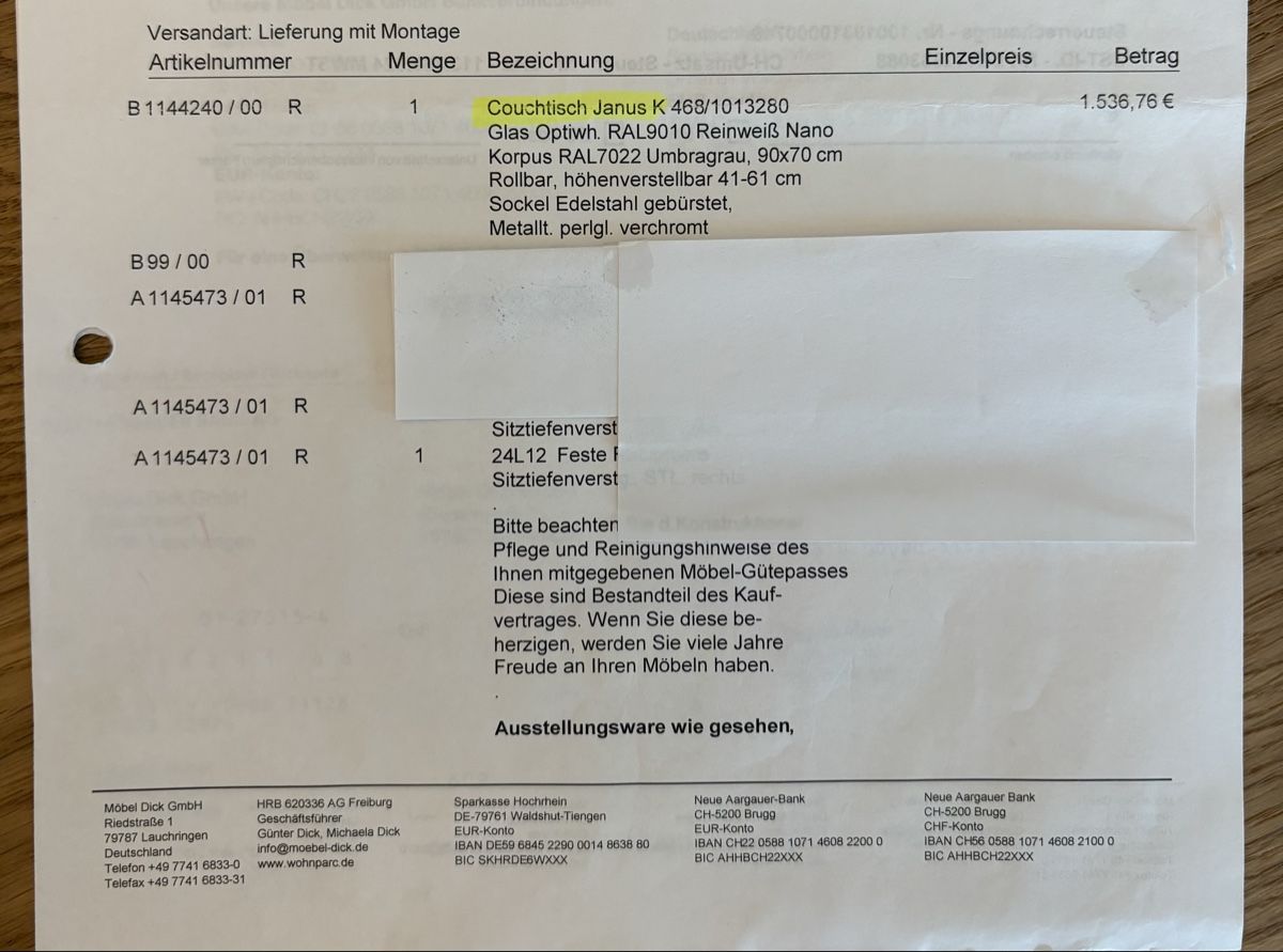 Tavoli: Moderner Couchtisch, Glasplatte, Metallfuss – Usato da Wil ZH venduto da Chinchinx 6