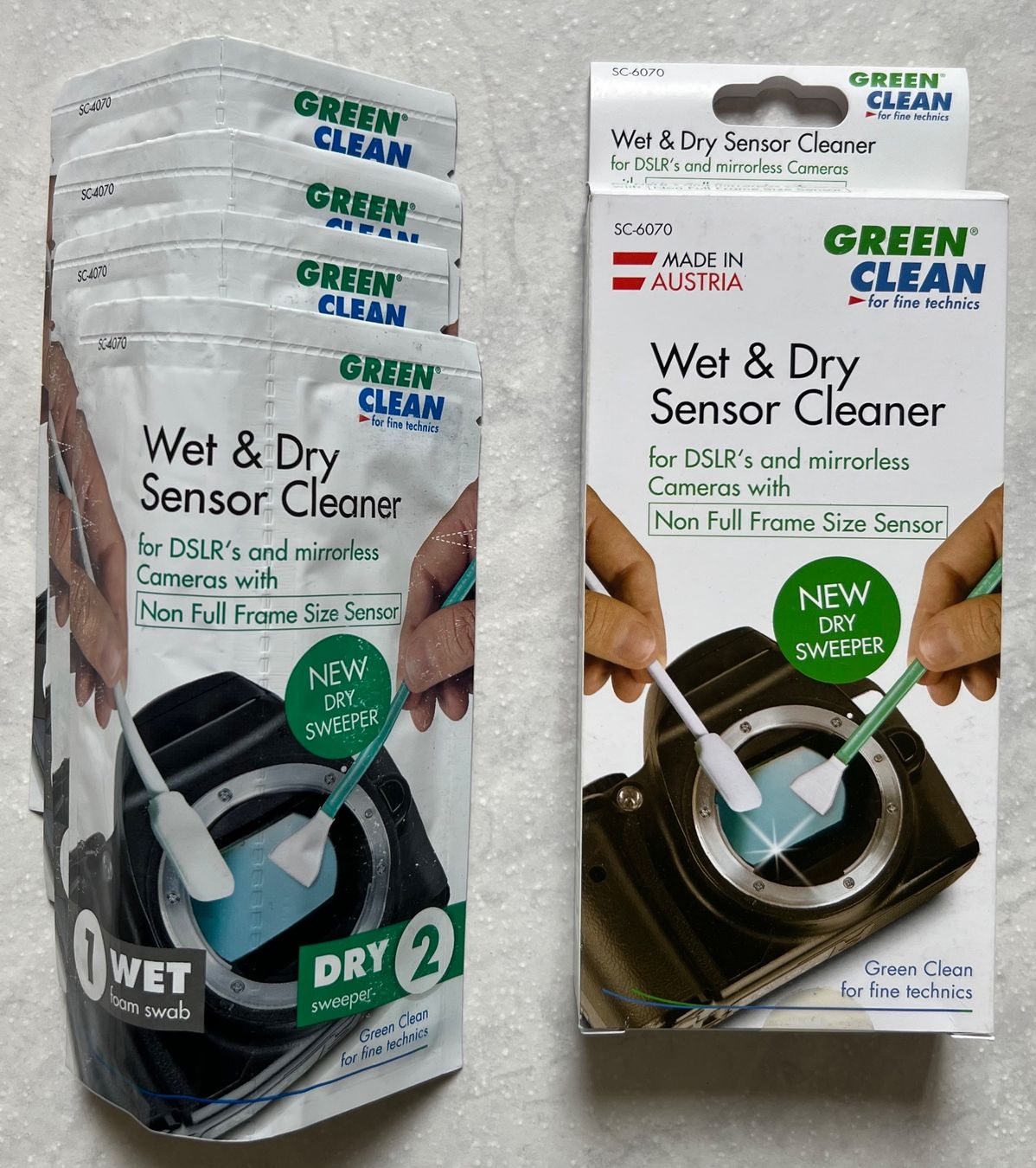 Fotocamera: Green Clean Wet & Dry Sensor Cleaner - APS-C+MFT 4Stk. – Nuovo e nell'imballaggio originale da Münsingen venduto da Omasaki 1