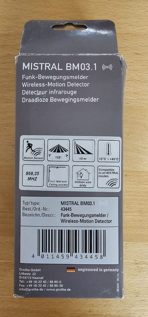 Sistemi d'allarme: Funk-Bewegungsmelder Mistral BM03.1 – Nuovo e nell'imballaggio originale da Chur venduto da Sihar 1