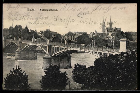 Cartoline postali: AK Basel, Wettsteinbrücke – Usato da Berlin venduto da bartko-reher