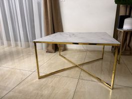 2 Moderne Couchtische Marmoroptik mit goldfarbigem Gestell