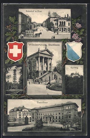 Cartoline postali: Winterthur, Technikum, Kyburg, Bahnhof u – Usato da Berlin venduto da bartko-reher
