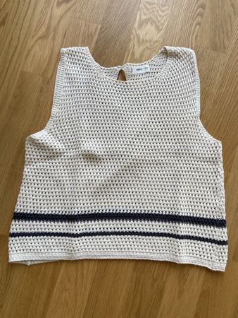 Häkeltop hellbeige/blau gestreift wie XS