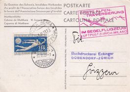 Schleppsegelflug 1. Alpentraversierung Zürich - Milano 1933