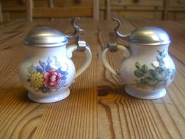 2 Mini Bierkrüge,Porzellan"Royal Tettau"Bavaria,m.Zinndeckel