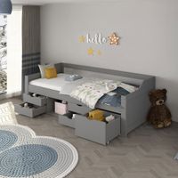 Kinderbett mit 5 Schubladen + Matratze H3 - 90x200cm - Grau