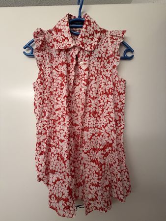 Burberry Baumwolle Bluse ärmellos rot weiss Gr XS getragen
