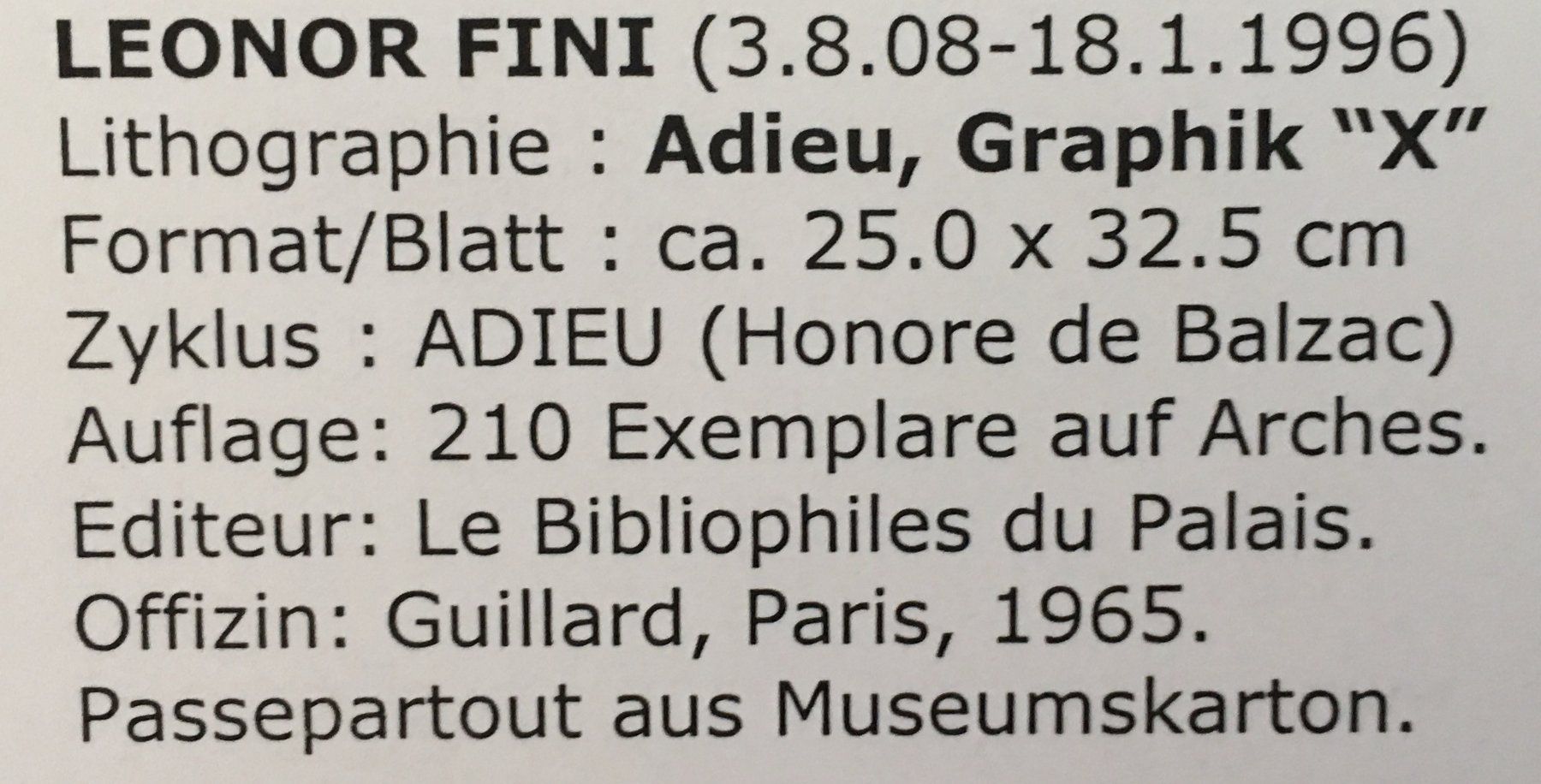 Grafica & Litografie: Leonor Fini        "Adieu X" – Usato da Nennigkofen venduto da Sommersonnen 3