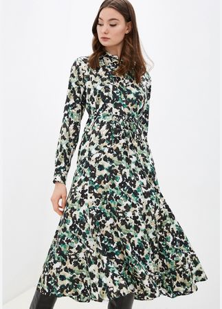 Hugo Boss Midikleid mit Blumenmuster grün schwarz 34 langarm