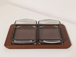 LAURIDS LONBORG Teakholz Glasschalen Set MCM 1960er, vintage