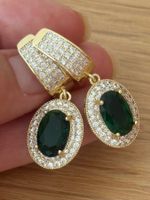 Luxus Elegante Zirkonia Ohrstecker  Farbe: Gold / Grün