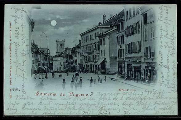 Cartoline postali: Mondschein-AK Payerne, Grand' rue, 1899 – Usato da Berlin venduto da bartko-reher