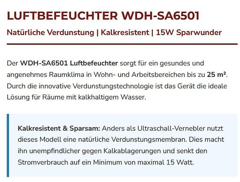 Luftbefeuchter: Luftbefeuchter - WDH-SA6501 – Neu und originalverpackt aus Opfikon von Luftibus-total-shop 4