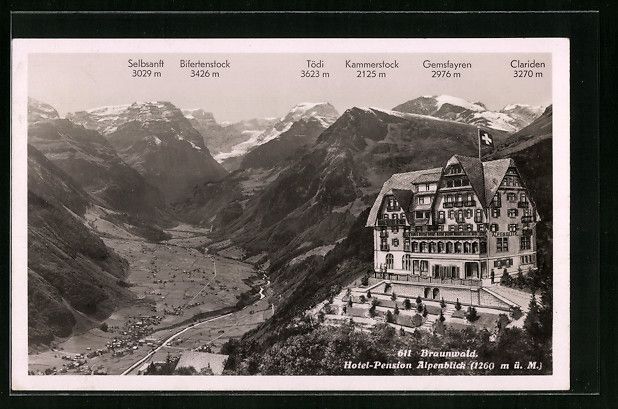 Cartoline postali: Braunwald, Hotel-Pension Alpenblick mit  – Usato da Berlin venduto da bartko-reher