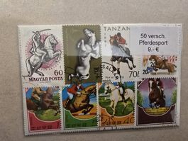 Briefmarken-Sammlung: 50 Pferde-Sport Motive, Top!