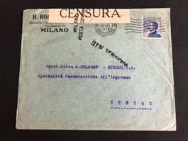 Zensurbrief 1918 von Mailand nach Zürich