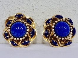 Vintage Ohrclips Clips Ohrschmuck Blau Gold 70er 80er Jahre