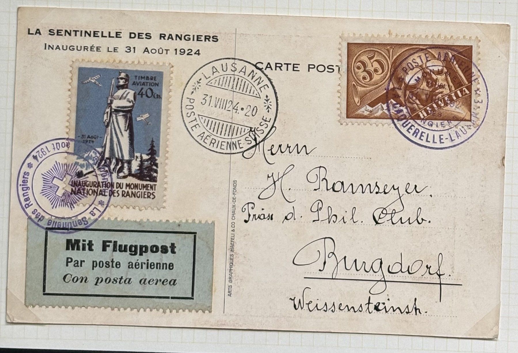 Tutti i francobolli: FLUGPOST BRIEFMARKEN – Usato da Ostermundigen venduto da Heavenmaus75 3