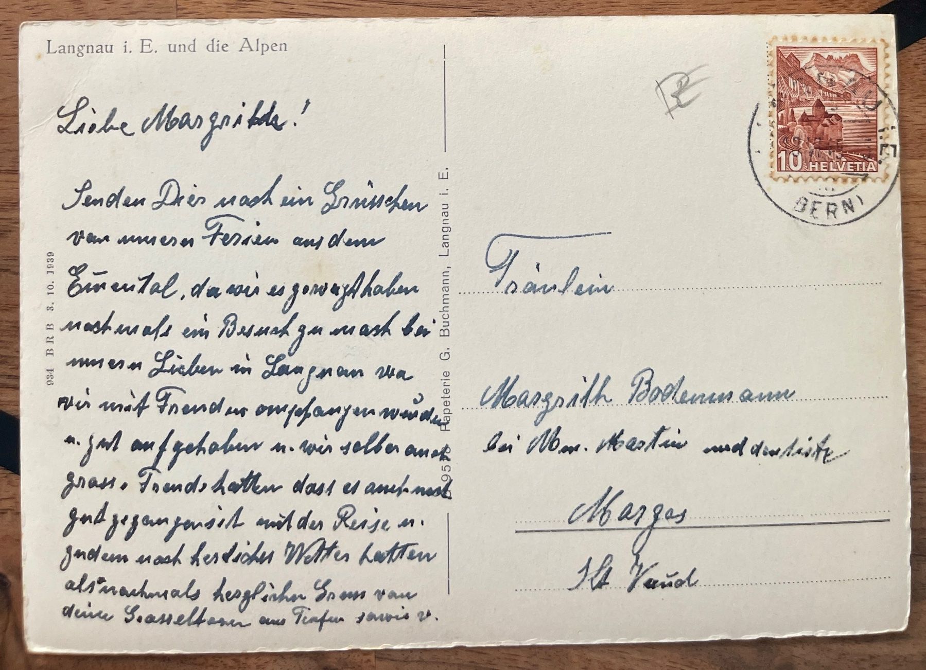 Cartoline postali: LANGNAU i. E - 1939 – Usato da Lutry venduto da Ediego 1