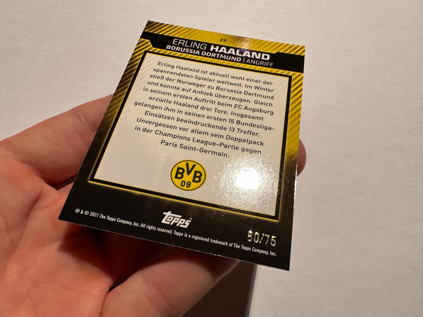 Panini Carte collezionabili: 2021 Topps BVB Set Erling Haaland  /75 – Usato da Hagendorn venduto da Pokecollectorch 3