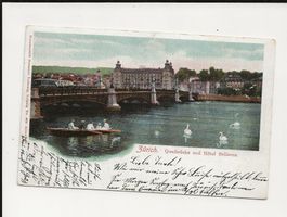 AK 1908 Zürich Quaibrücke und Hotel Bellevue