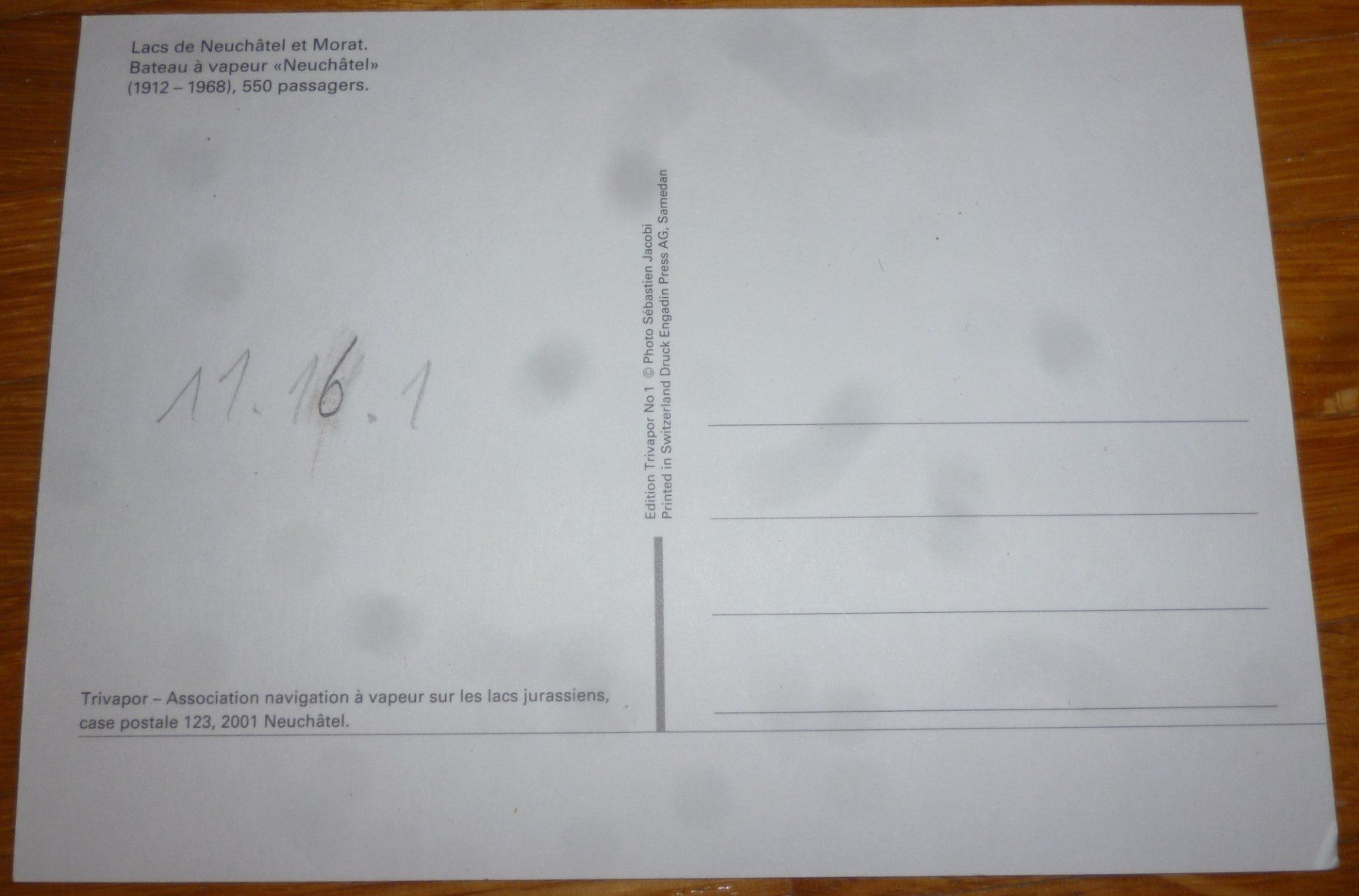 Ansichtskarten: Postkarte DS Neuchatel – Gebraucht aus Langenthal von Tbraunbaer 1