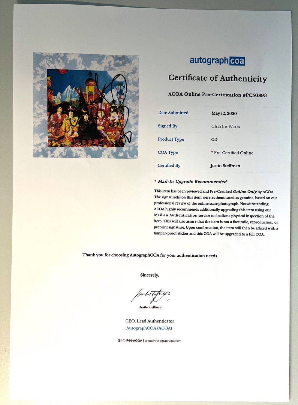 Autogramme: Charlie Watts Rolling Stones ORIGINAL Autogramm  plus COA – Gebraucht aus Solothurn von StarsInYourHome 2
