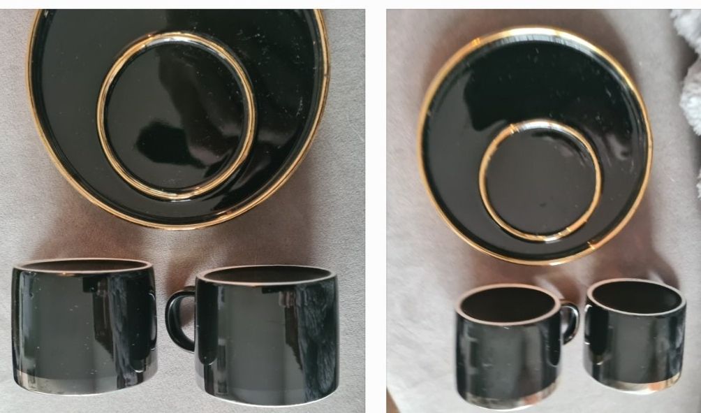 Set di piatti: 6-teiliges Espresso-Teeservice gold-schwarz – Usato da Winterthur venduto da bibummi 7
