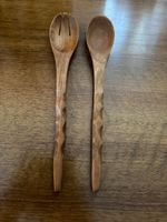 Salatbesteck Holz handgemacht 2 Teilig guter Zustand