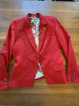 Damen Blazer Rot Gr. L mit floralem Satinfutter