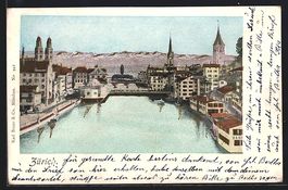 Zürich, Teilansicht mit Kirchen, 1899