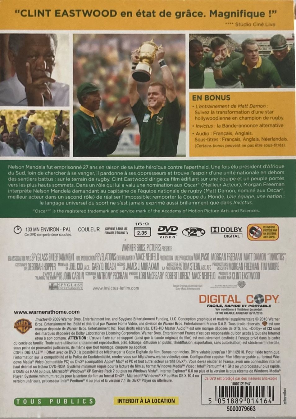 Tutti i DVDs: INVICTUS (MORGAN FREEMAN / MATT DAMON) – Usato da Poliez-Pittet venduto da Newtown-Records 1