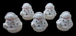 Schneemann Winter Deko Set, 5 Figuren, mit LED Beleuchtung
