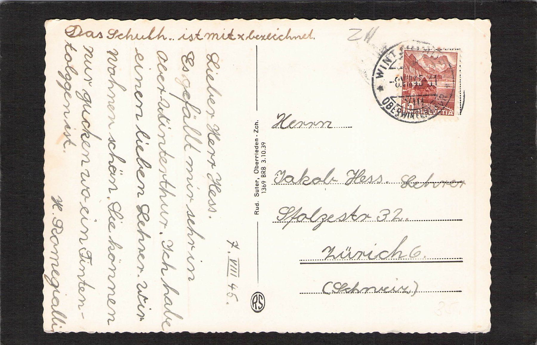Cartoline postali: Oberwinterthur , gel. 1945 – Usato da Reichenburg venduto da Pipo-67 1