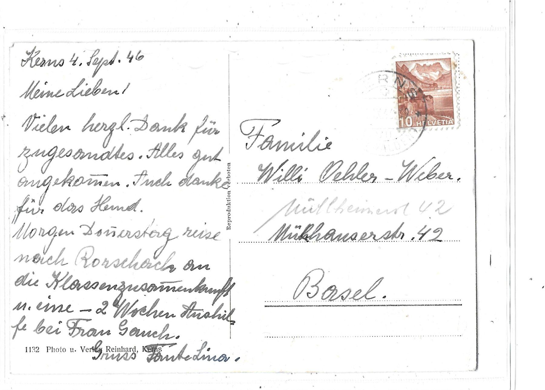 Cartoline postali: OW Kerns 1946 – Usato da Schocherswil venduto da Wilare 1