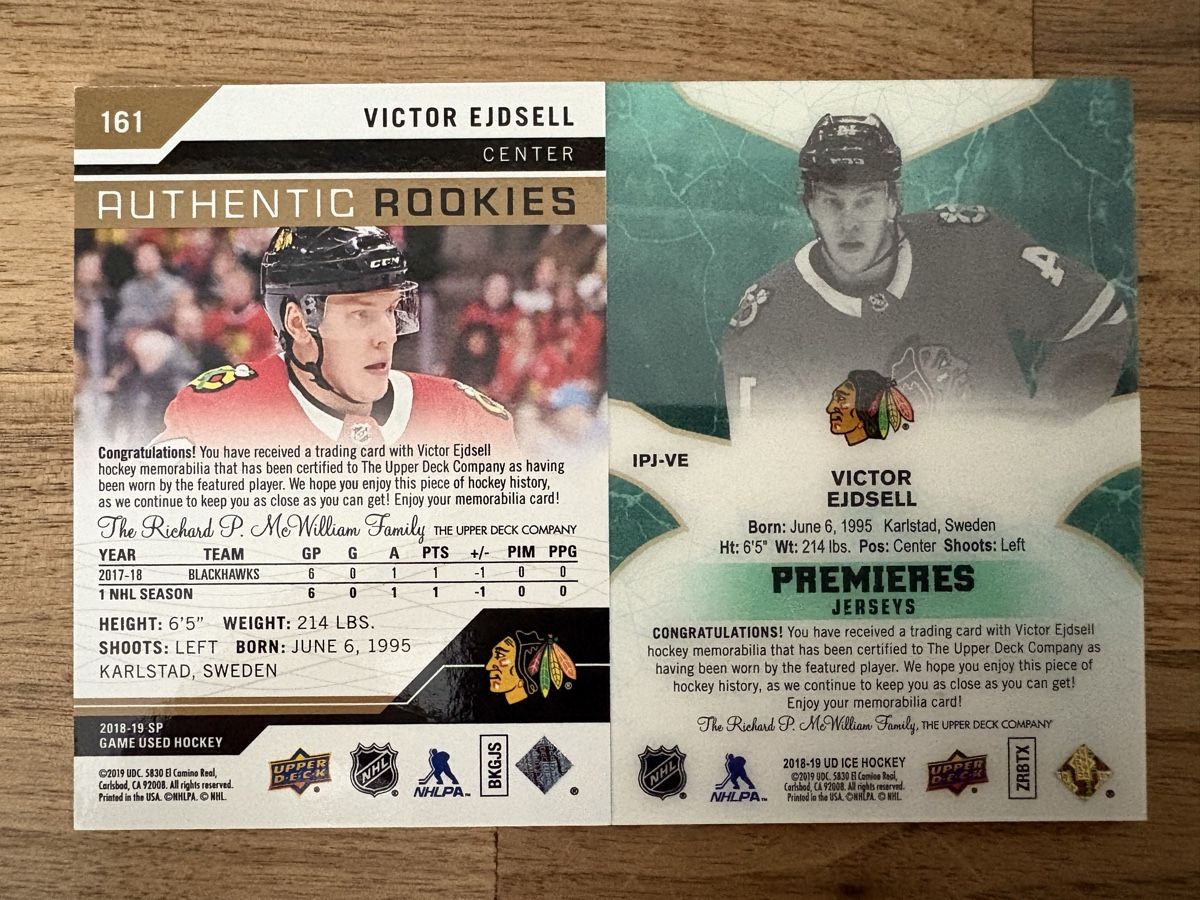 NHL Carte collezionabili: 2 x Game Jersey Card Victor Ejdsell – Nuovo (secondo la descrizione) da Uttigen venduto da Brainbug 1