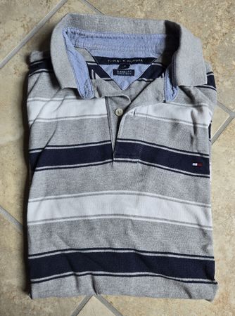 Polo Tommy Hilfiger rayé bleu gris taille M 