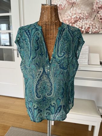 Leichte Bluse, Nile, blau-grün Paisleymuster, M