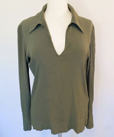 DRYKORN fliessende Seide Bluse oliv 34 36 (italienische 38)