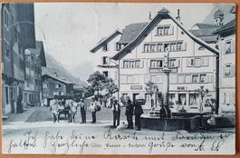 Wassen - Dorfplatz,  Kuhgespann 1905