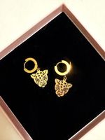 Edelstahl Creolen gold mit Leoparden-Anhänger