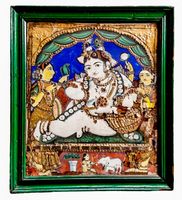 Krishna Thanjavur India peinture bois or Gold antik RARE !