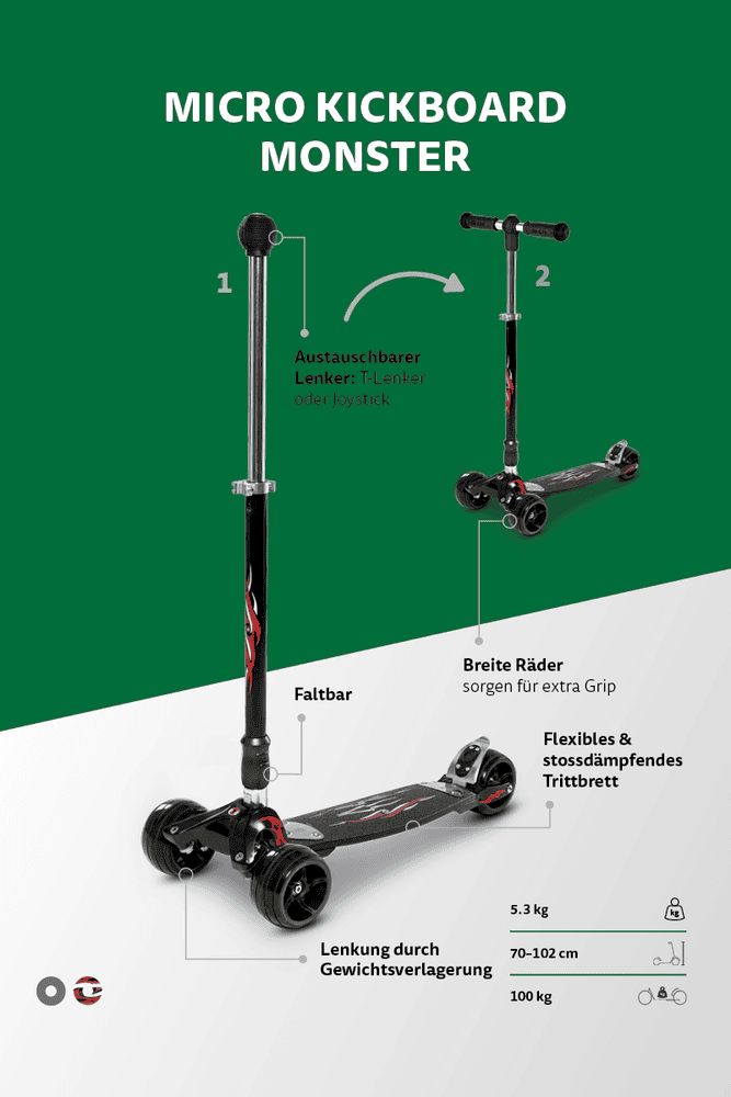 Kickboard: Micro Monster Kickboard Kinderfahrzeuge – Nuovo e nell'imballaggio originale da Bottighofen venduto da zaap 5