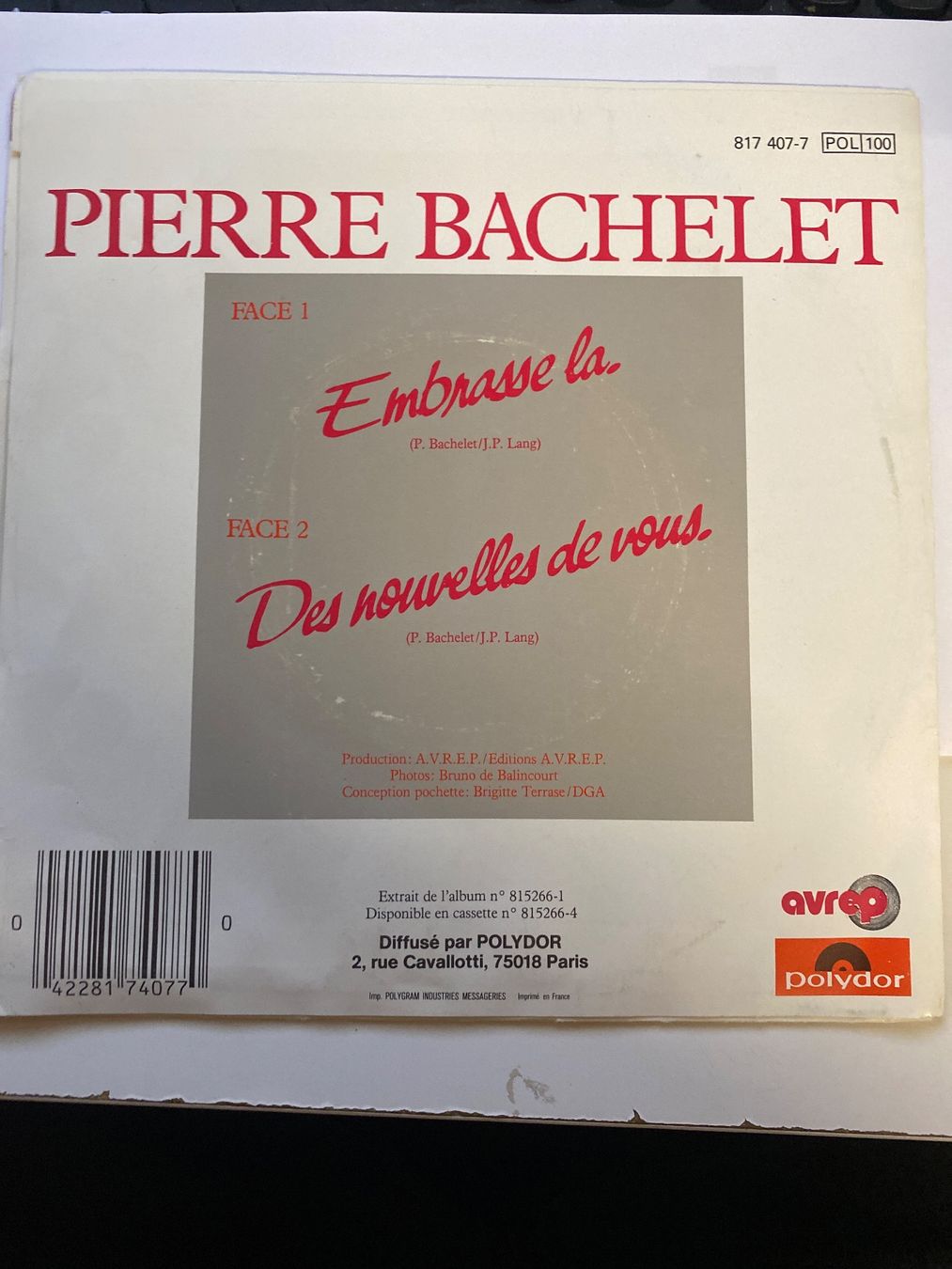 Schallplatten: Pierre Bachelet - Embrasse la - Vinyle 45 tours – Gebraucht aus Le Brassus von cinema13 1