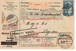 Paketkarte deutsches Reich 1924 Perfin - Postzoll Luzern