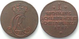 SCHLESWIG-HOLSTEIN Sechsling 1787 CHRISTIAN VII. Kupfer vz