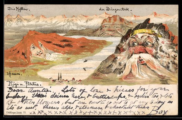 Cartoline postali: sign. E. Hansen / Emil Nolde: Rigi und P – Usato da Berlin venduto da bartko-reher