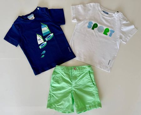 JACADI Shorts + 2 T-shirts, Gr. 88-96 cm