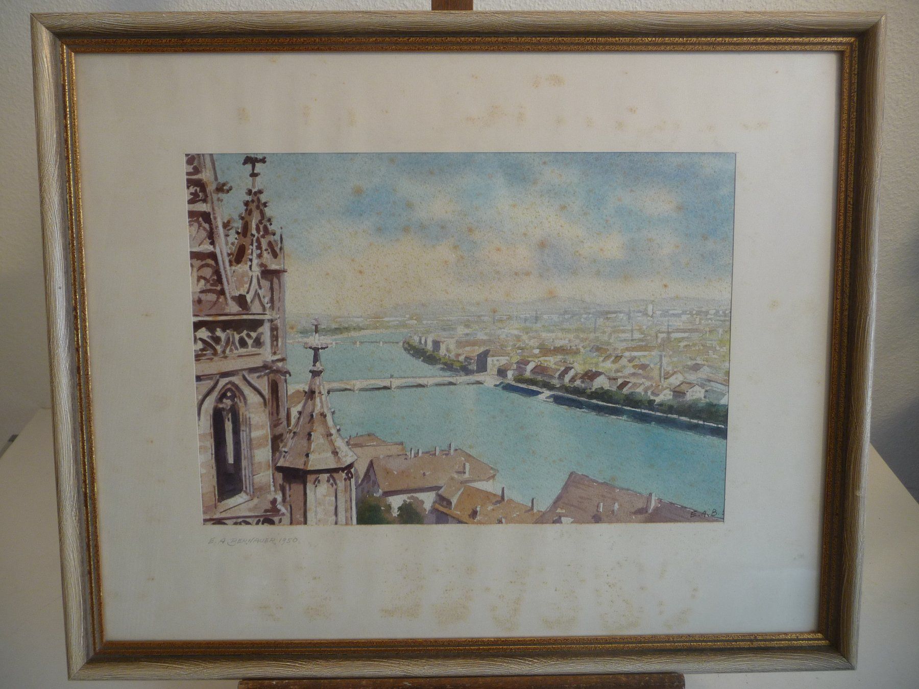 Dipinti: SIGNIERT E. A. BERNAUER 1950 - BLICK VOM BASLER MÜNSTER – Usato da Aesch BL venduto da Imoonlight