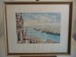 SIGNIERT E. A. BERNAUER 1950 - BLICK VOM BASLER MÜNSTER